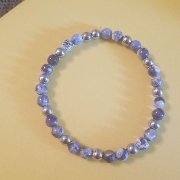 Mens 6mm Beaded Sodalite 8" Expansion bracelet With Silvertone Beads New Custom - Picture 4 of 7